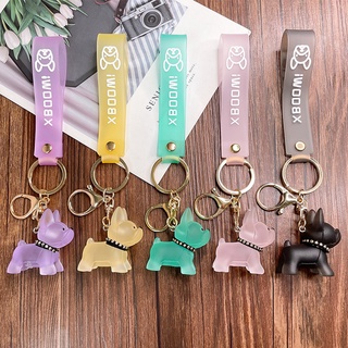 Móc khóa pha lê trong suốt hình chú chó bull Pháp siêu cute