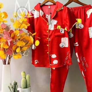 Pyjamas tay ngắn lụa satin Mai Ngô