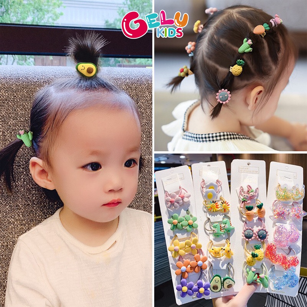 Set 10 chun buộc tóc bé gái GELU KIDS họa tiết ngộ nghĩnh phong cách Hàn Quốc - GLPK02