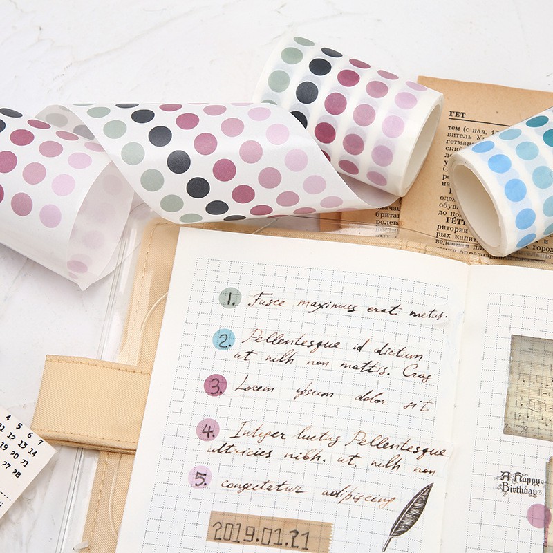 Washi tape chấm tròn nhiều màu băng keo giấy trang trí sổ