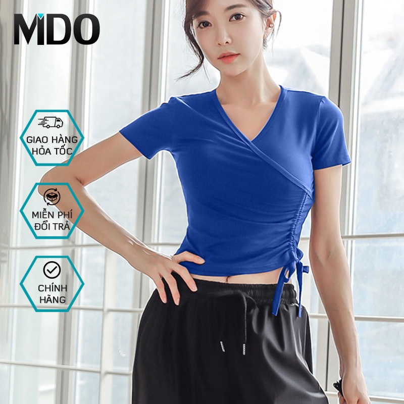 Áo tập gym nữ cộc tay body rút eo LA99, mẫu áo tập yoga croptop tôn dáng hiệu quả
