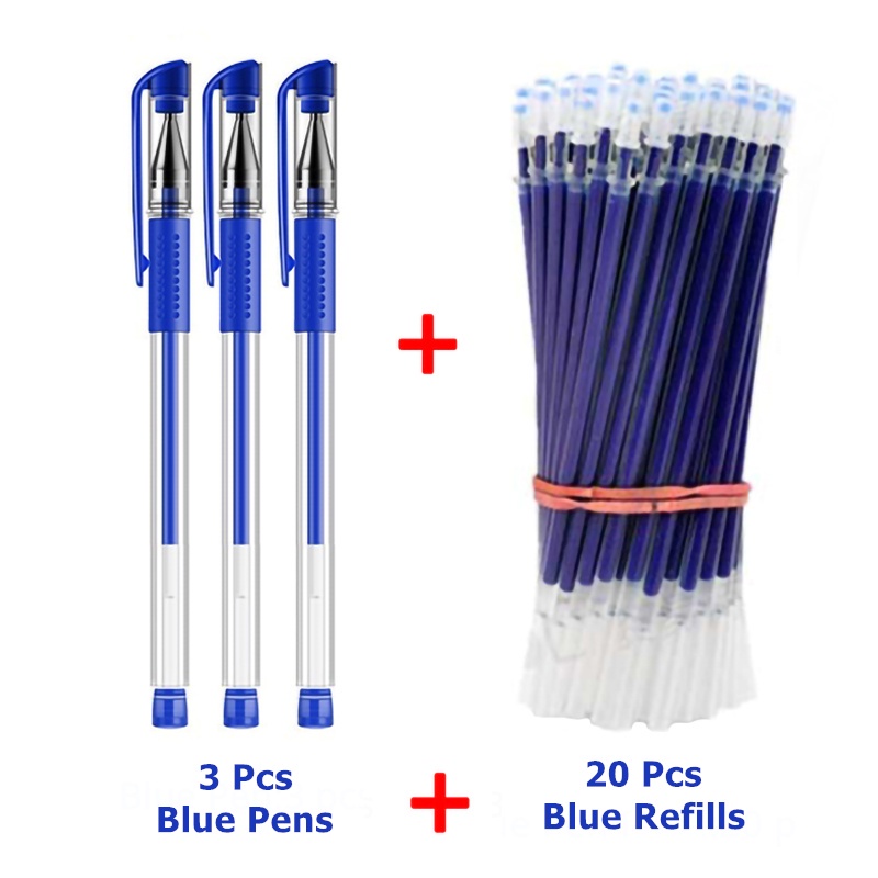 Set 3 bút gel + 20 ruột bút mực đen / xanh dương / đỏ / hỗn hợp tiện dụng 0.5mm