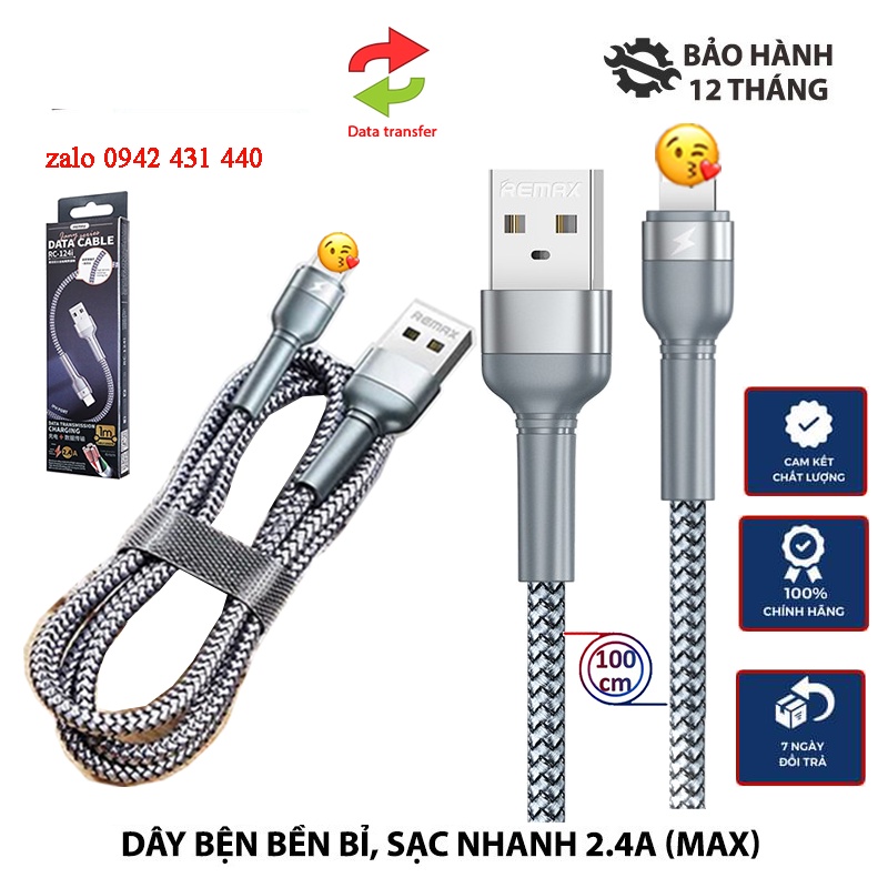 Dây sạc IP 124i hỗ trợ sạc nhanh IP 12w cho IP 5 đến 13 pro max
