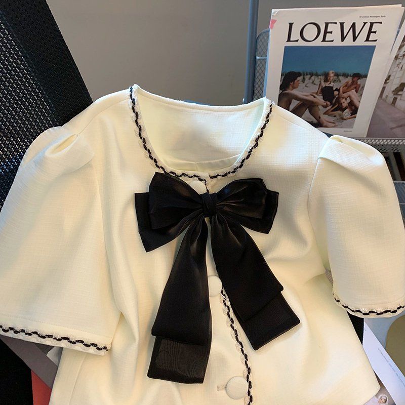 Cổ Phiếu Sẵn Sàng❤Ah F &amp; X Áo Sơ Mi Tay Phồng Đính Nơ Phong Cách Pháp Thời Trang Mùa Hè Phong Cách Phương Tây Dành Cho Nữ 2022