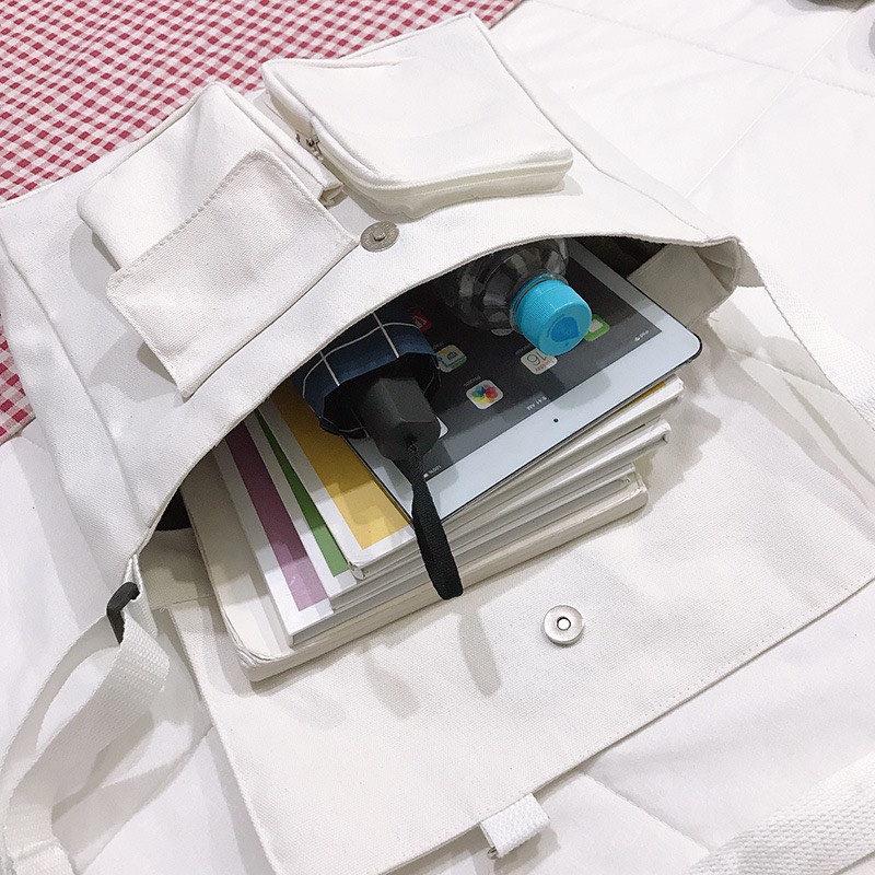 Túi đeo chéo canvas vừa khổ a4 thời trang Hàn Quốc học sinh sinh viên đi học đi chơi