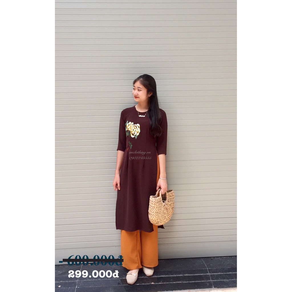 Set cách tân thêu sen đi lễ đi chơi - set áo dài cách tân đũi đi lễ chùa màu Vàng thiết kế cao cấp độc quyền