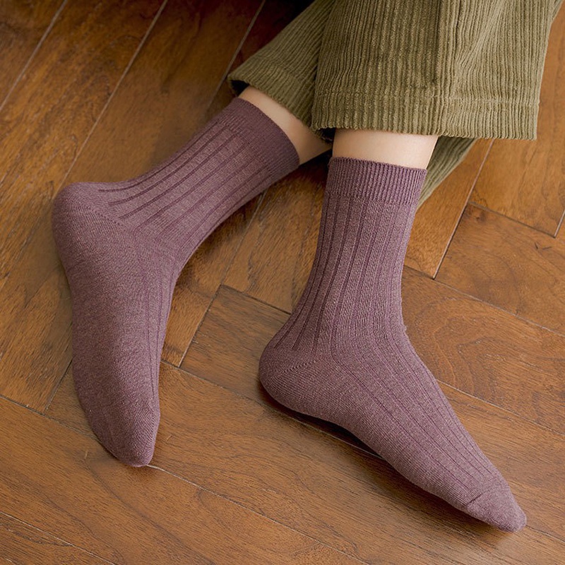 Tất vớ cổ cao trơn nam nữ vintage cotton dày đẹp phong cách Hàn Quốc ANDOSA T06