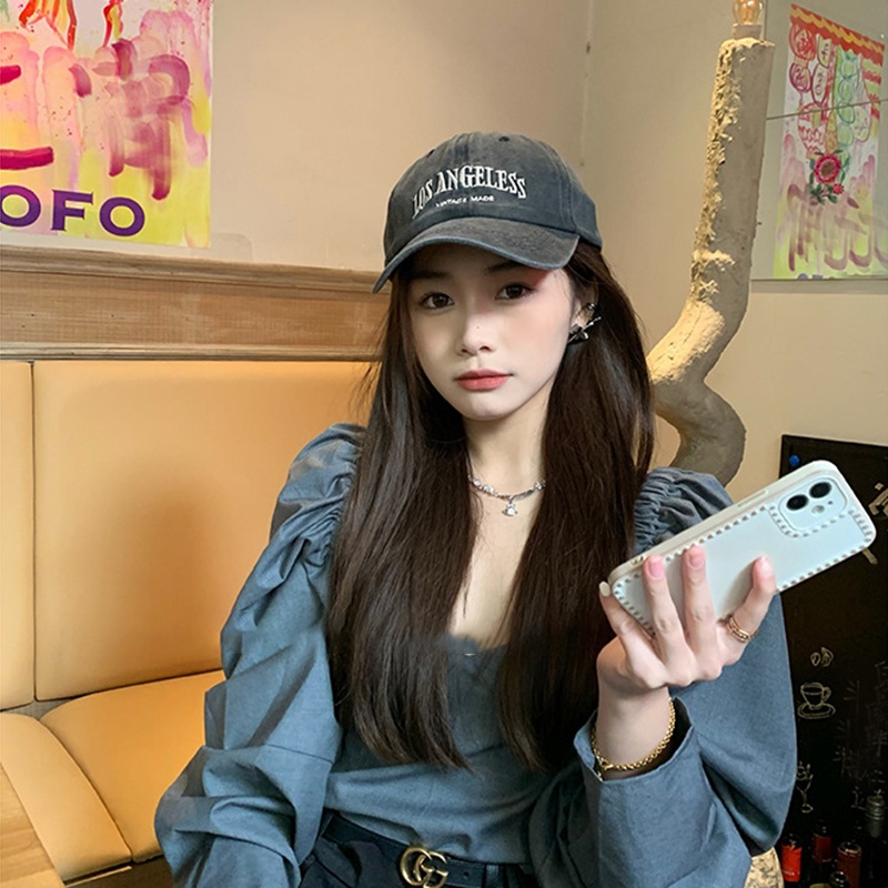 Mũ Lưỡi Trai Denim Thêu Chữ Phong Cách Retro Hàn Quốc