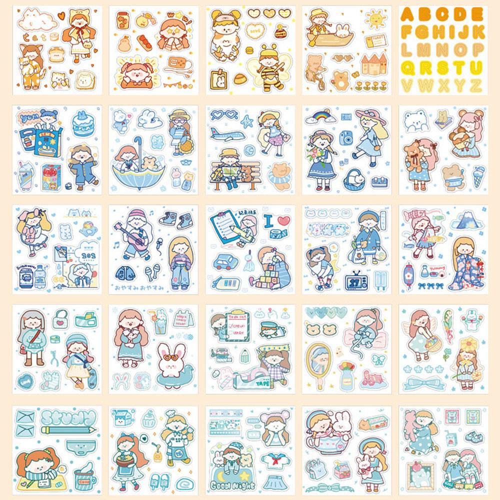Hộp 100 Miếng Dán Hình Gấu / Thỏ / Kem / Thỏ Đáng Yêu Dùng Trang Trí Sổ Tay DIY