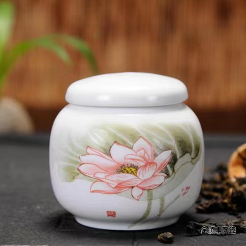 Hũ Đựng Trà Bằng Sứ Cỡ Bé Vẽ Họa Tiết Đẹp Mắt