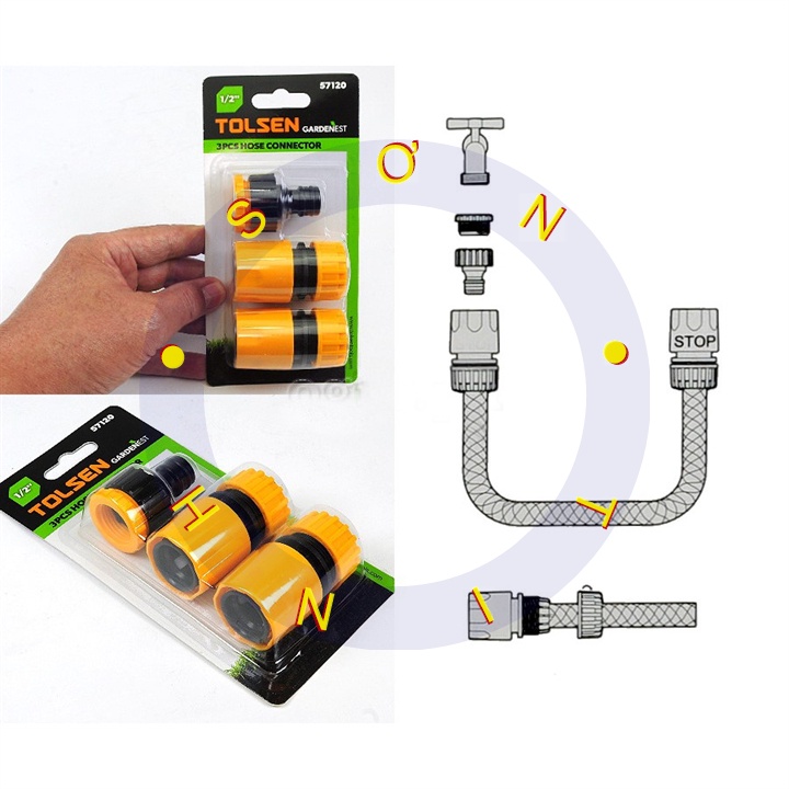 Bộ đầu nối nhanh ống nước Tolsen 57120 ( 3 cái /vỉ ) ống mềm 1/2