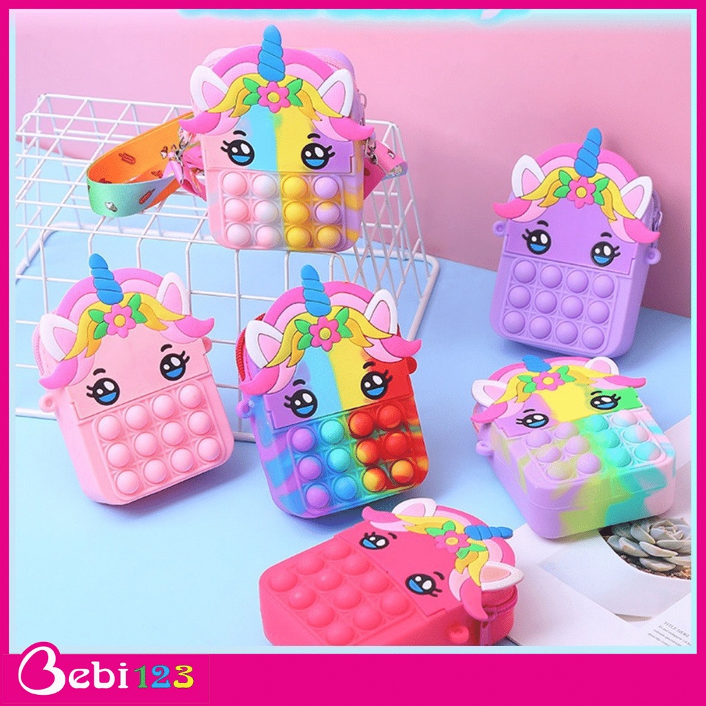Balo, Túi đeo Pop it hình Ngựa Unicorn &amp; Kem có dây cho bé