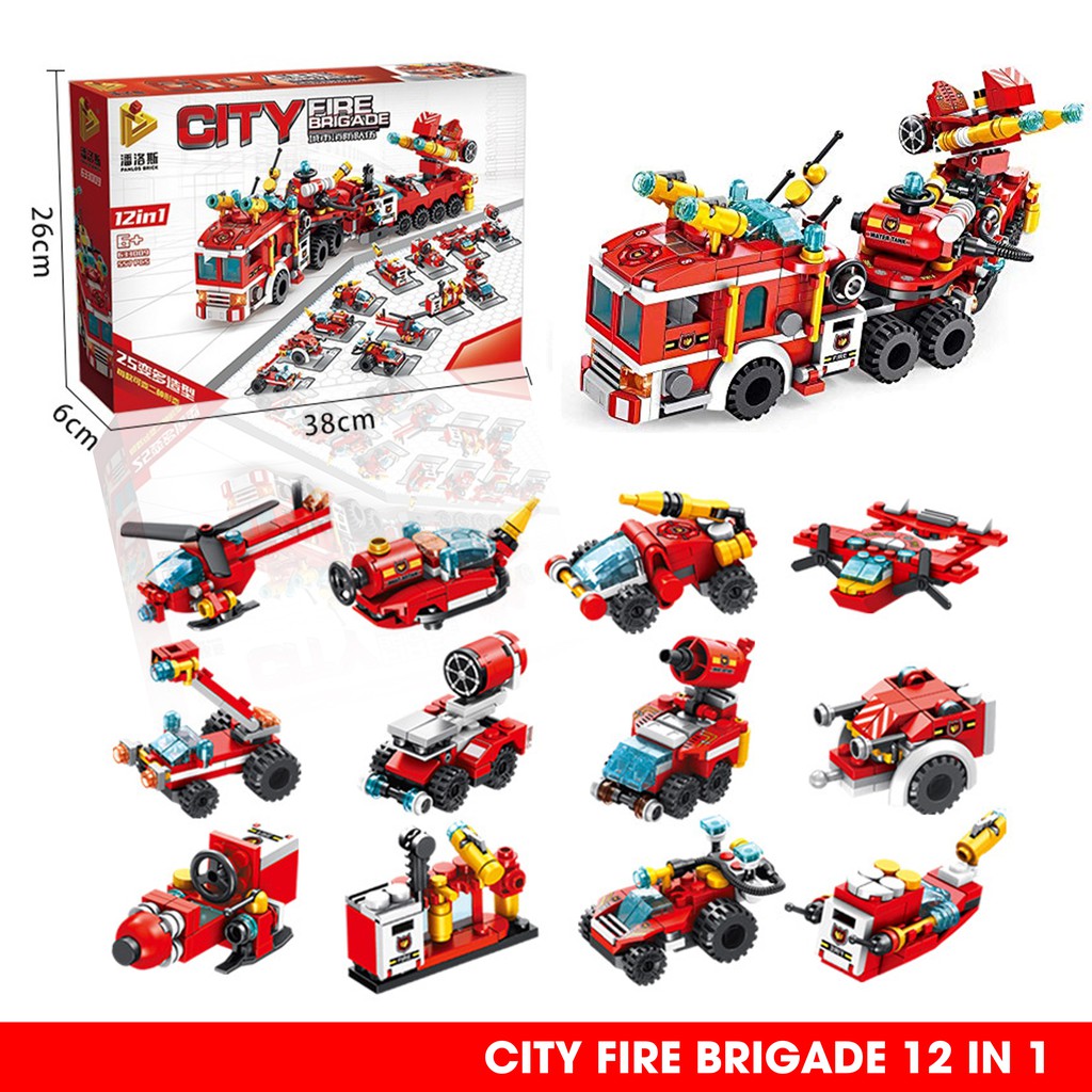 Bộ lắp ghép kiểu LEGO 12 in 1 mô hình CITY Fire Brigade, bộ ghép hình cho trẻ phát triển tính sáng tạo