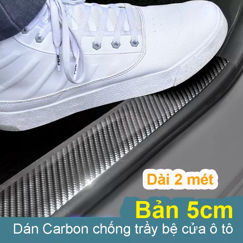 Miếng dán cao su carbon chống trầy chống va đập cho cửa xe hơi,cốp sau ôtô Bản 5cm Dài 2 mét