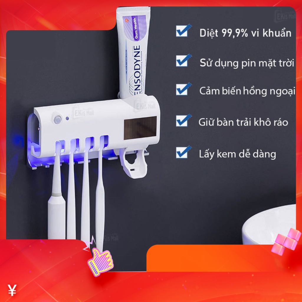 MÁY KHỬ TRÙNG DIỆT KHUẨN BÀN CHẢI ĐÁNH RĂNG BẰNG TIA UV - GIÁ TỰ ĐỘNG NHẢ KEM