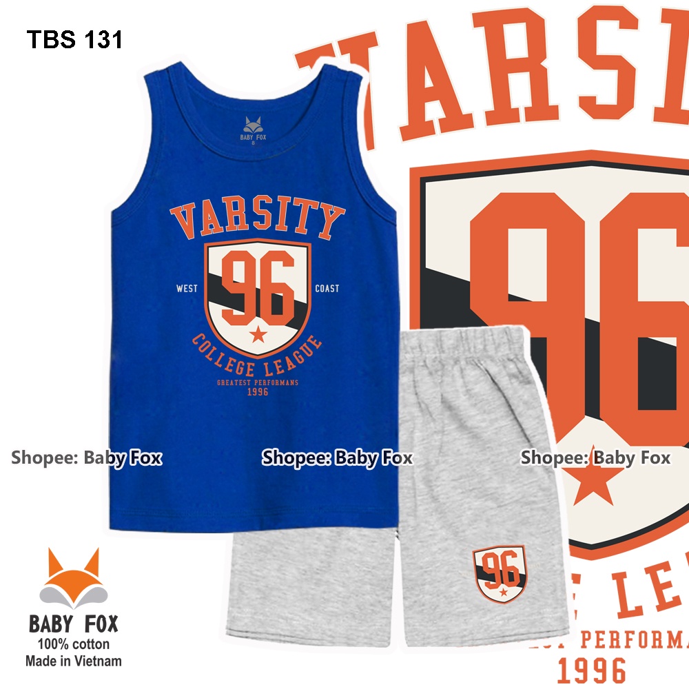 Bộ thun bé trai sát nách 100% cotton loại tốt, thương hiệu BABY FOX, size nhỏ, trung, đại e