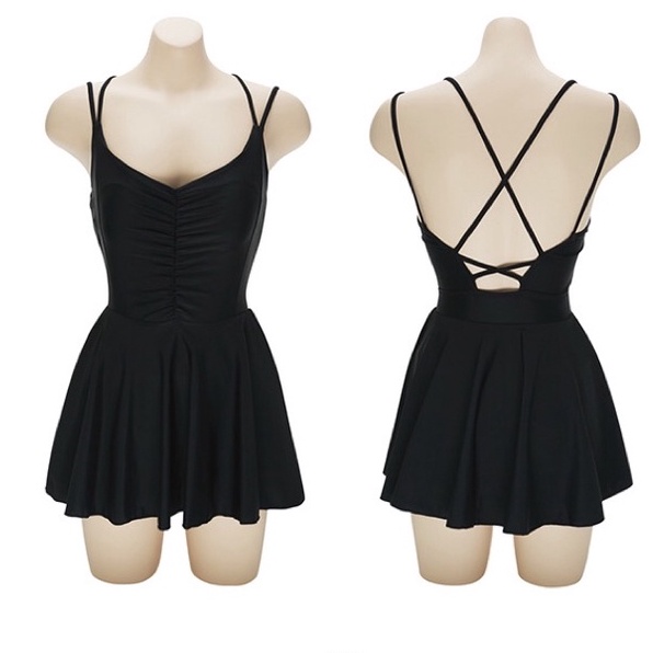 [BIKINI VÁY LOẠI ĐẸP] Đồ bơi 1 mảnh váy xoè đi biển kín đáo màu đen (hàng Quảng Châu cao cấp)
