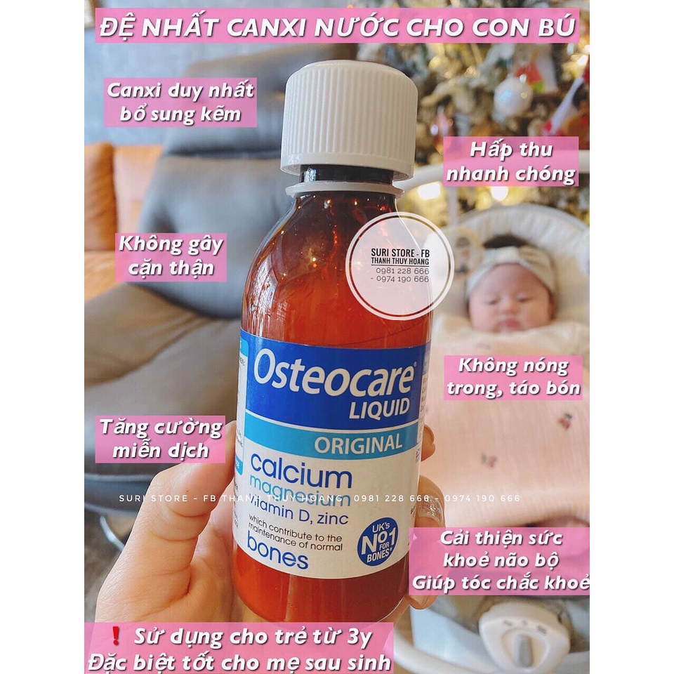 Canxi dạng nước Osteocare Liquid Original Anh Quốc 200ml giúp phát triển xương và răng cho trẻ từ 3 tuổi và bà bầu
