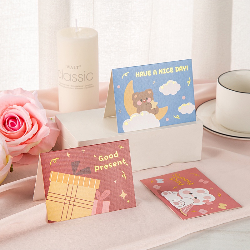 Thiệp chúc mừng sinh nhật, giáng sinh, cảm ơn, thiệp cảm ơn khách hàng họa tiết hoạt hình dễ thương