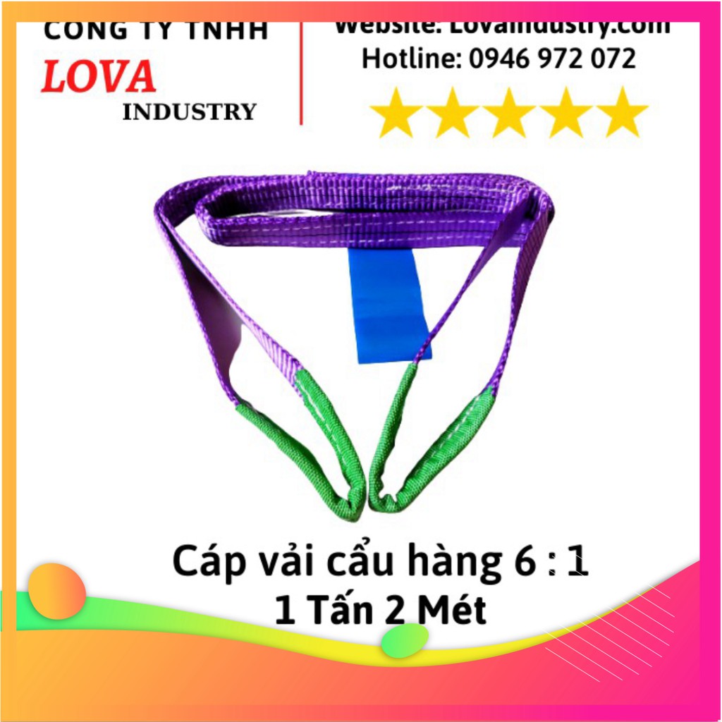 👍 Dây Cáp Vải Cẩu Hàng bản dẹp 1 tấn 2 mét 2 đầu mắt hệ số 6 : 1 - (Chất Lượng)