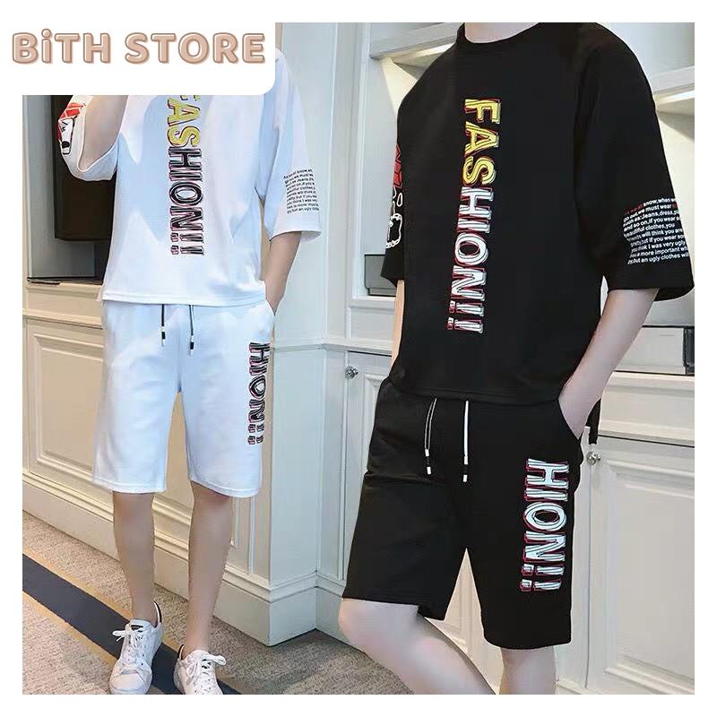 Set quần đùi áo ngắn tay thể thao nam thun cotton co dãn, thoáng mát FASHION