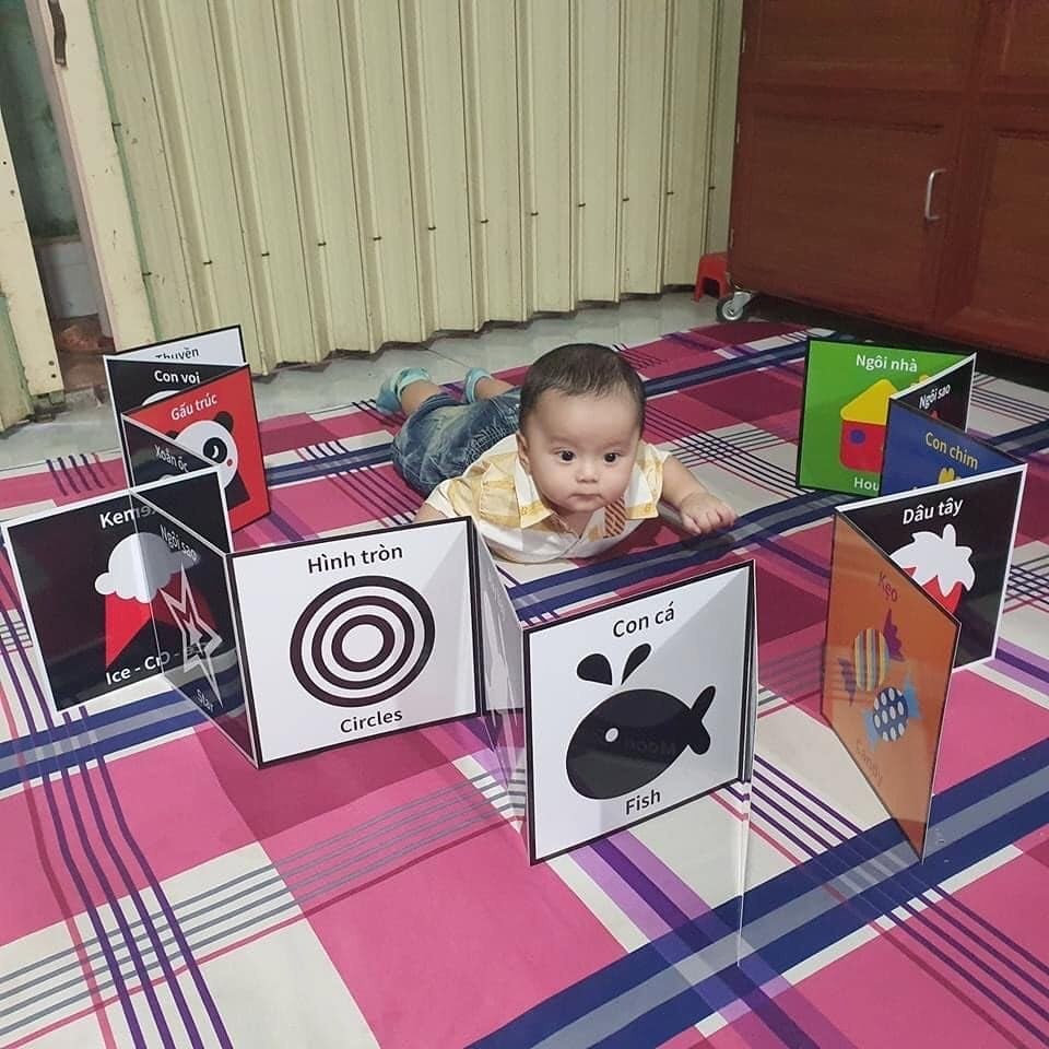 Trọn bộ 3 tranh kích thích thị giác và não bộ bé phát triển - Tranh đen trắng, màu sắc cơ bản cho trẻ từ 0-3 tuổi