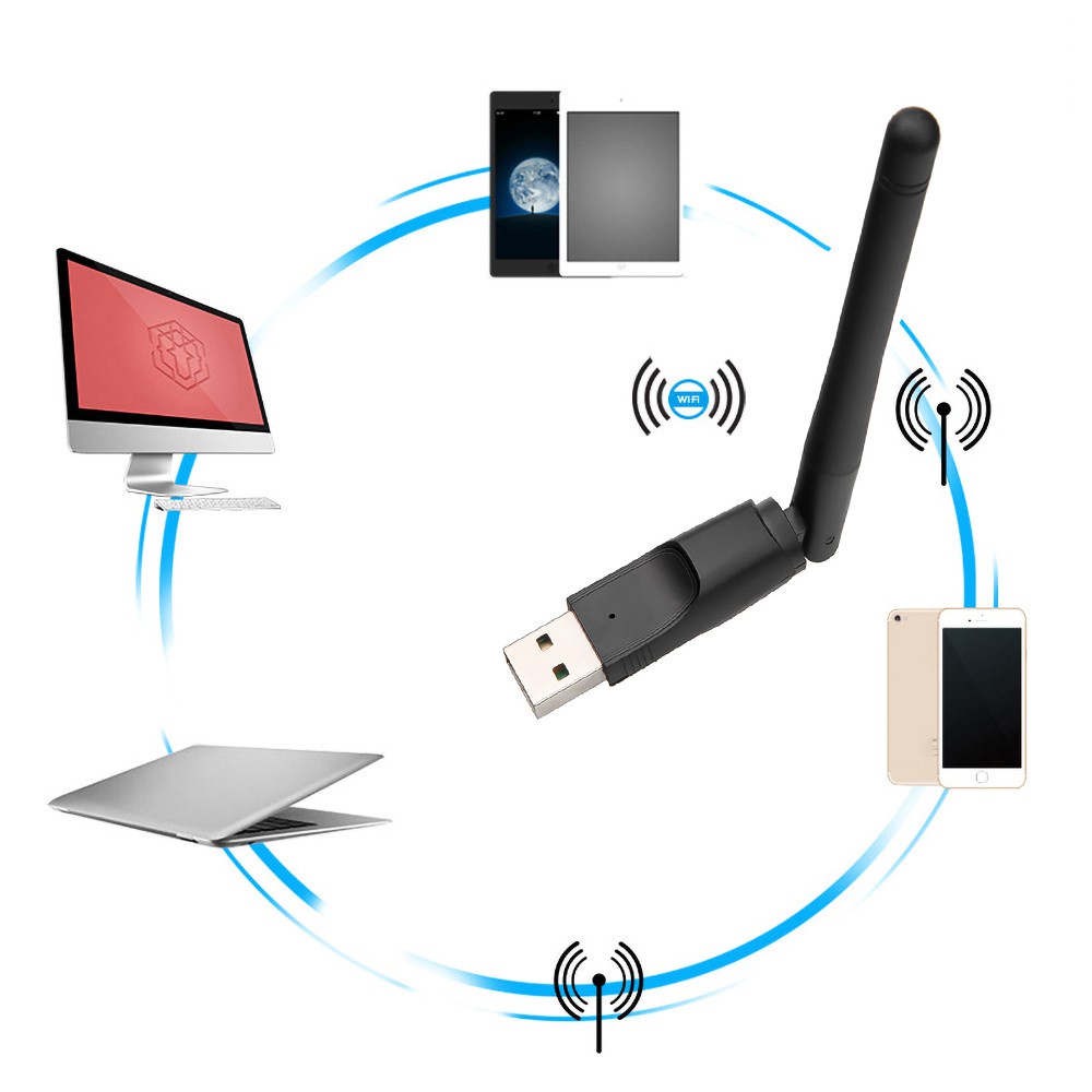 Đầu thu Wifi không dây USB 2.0 card mạng Lan MT7601 150Mbps 802.11 B / G / N có anten xoay | BigBuy360 - bigbuy360.vn