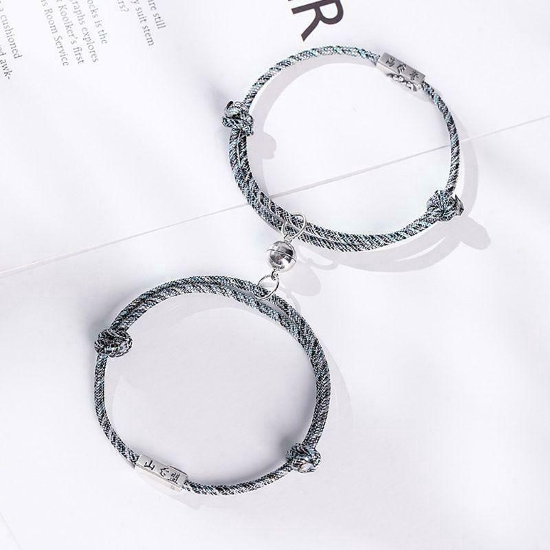 Set 2 vòng đeo tay dây bện có nam châm đơn giản cho cặp đôi