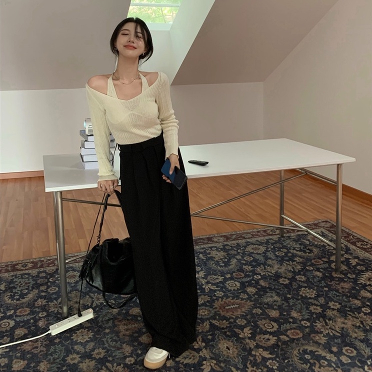 Cocory vn Áo sweater dệt kim trễ vai kiểu dáng thời trang quyến rũ với 3 màu sắc