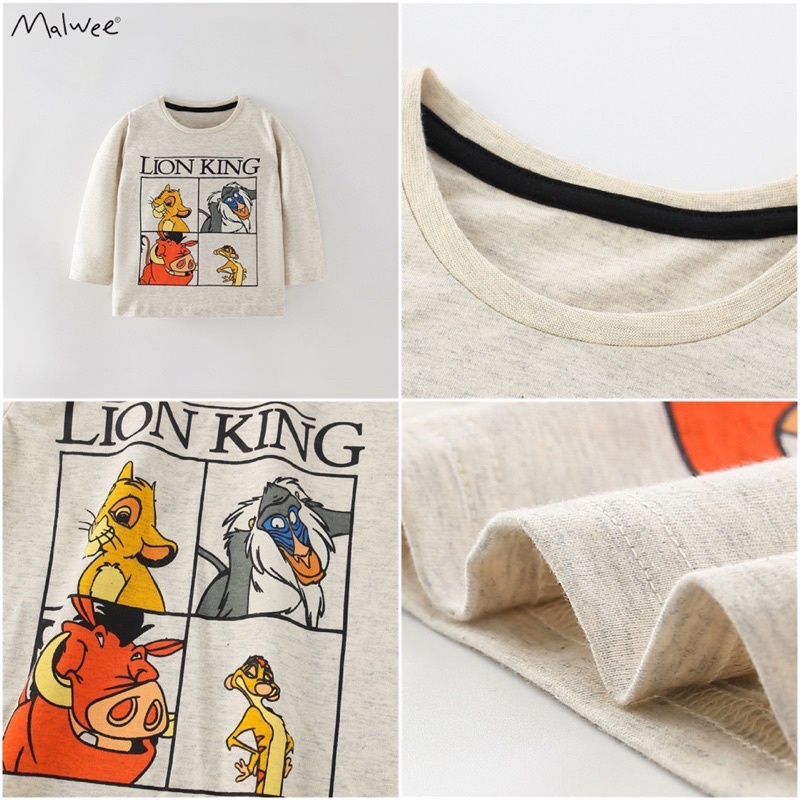 Áo cotton dài tay bé trai Malwee 2-7Y (tàu vũ trụ, khủng long, Lion King)