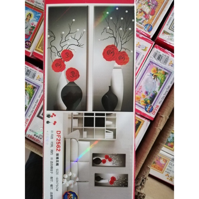 Tranh đính đá Hoa Hồng Đỏ DF2562 (60x75) chưa đính