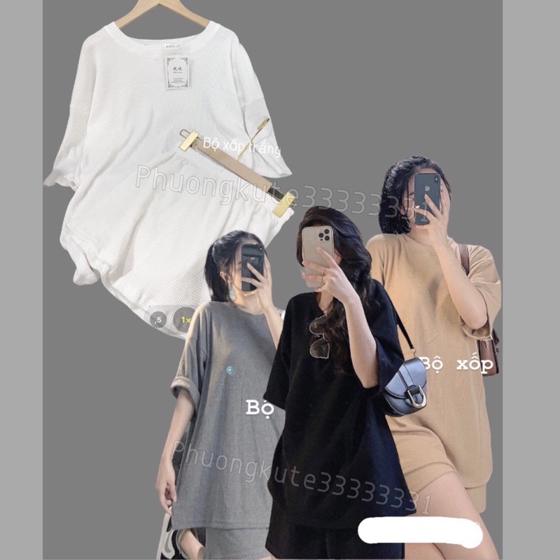 Bộ thun trơn Xốp Tay lỡ Nữ🍀Set đồ mặc hè form rộng quần short kèm áo cá tính Ulzzang 🌸 Chất mát dày dặn