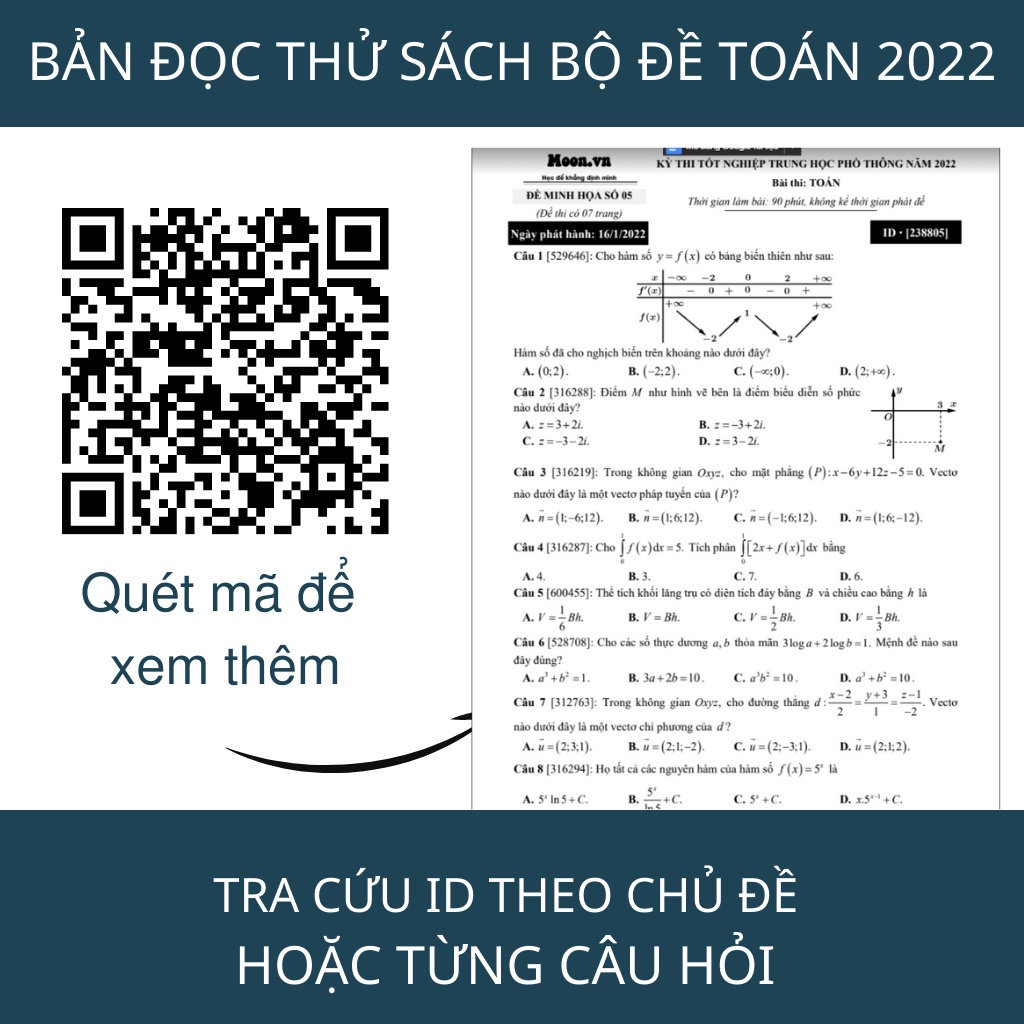 Sách luyện đề toán thpt quốc gia bản 2022 - Sách ID 50 đề minh họa ôn thi  thptqg môn toán Moonbook