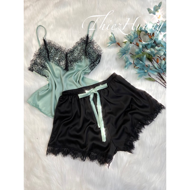 [Mã 44FASHIONSALE564 giảm 10K đơn 50K] Set ngủ 2 dây lụa phối ren sexy cao cấp ( Mua 2 set tặng kèm tuban )