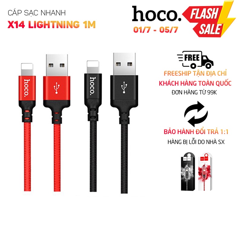 Cáp sạc nhanh Hoco X14 Lightning dành cho Iphone, Ipad