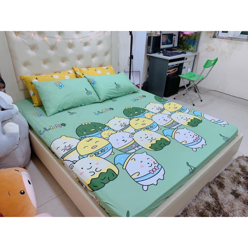 Bộ Ga Gối Cotton Poly Mẫu GẤU XANH