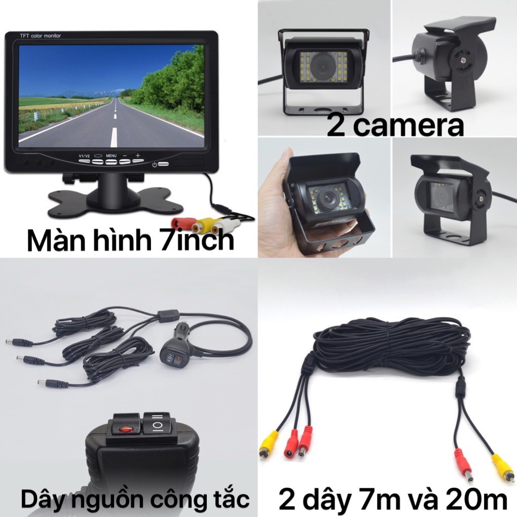 (HOT) Bộ camera lùi và màn hình cho xe tải, xe khách bao gồm 2 camera và màn hình 7inch dễ dàng tự lắp đặt