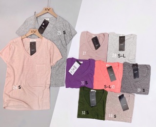 Áo cotton trơn màu, cổ tim, BSK