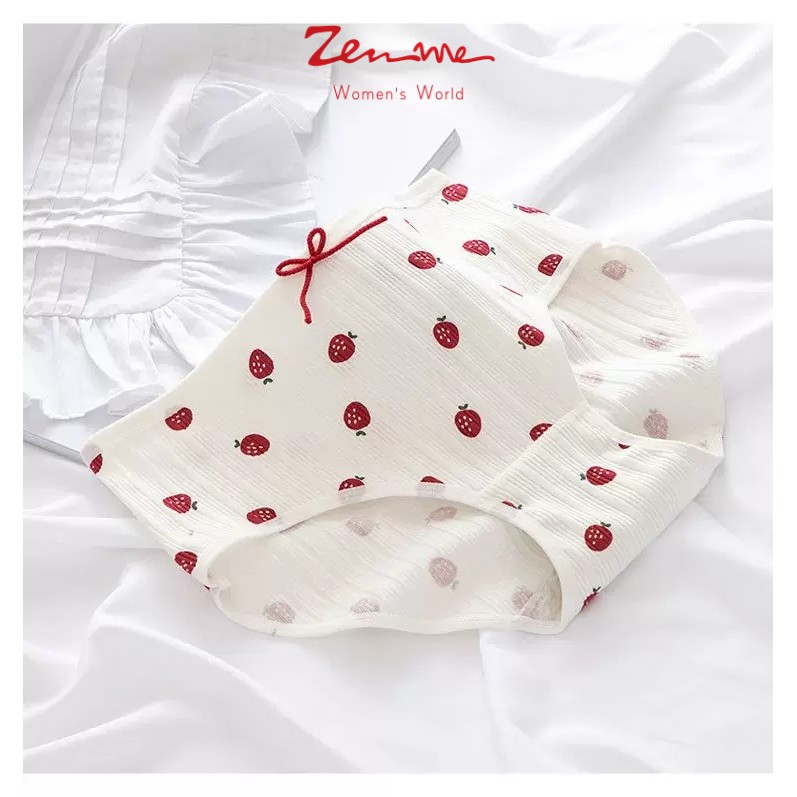 Quần Lót Nữ Zen Me Chất Liệu Thun Tăm 100% Cotton, Thoáng Khí, Thấm Hút, Họa Tiết Đỏ May Mắn