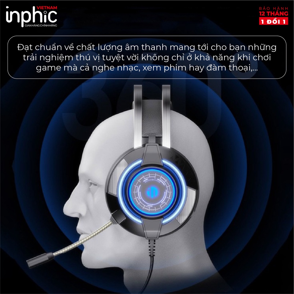 Tai Nghe Headphone Gaming 5.1 ARINFA INPHIC G2 - Âm Siêu Trầm Sống Động Nhẹ Dẻo Cho Game Thủ Chuyên Nghiệp - Chính Hãng