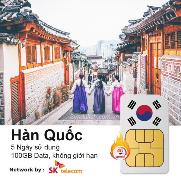 Sim du lịch Hàn Quốc tốc độ cao 5 ngày không giới hạn 4G