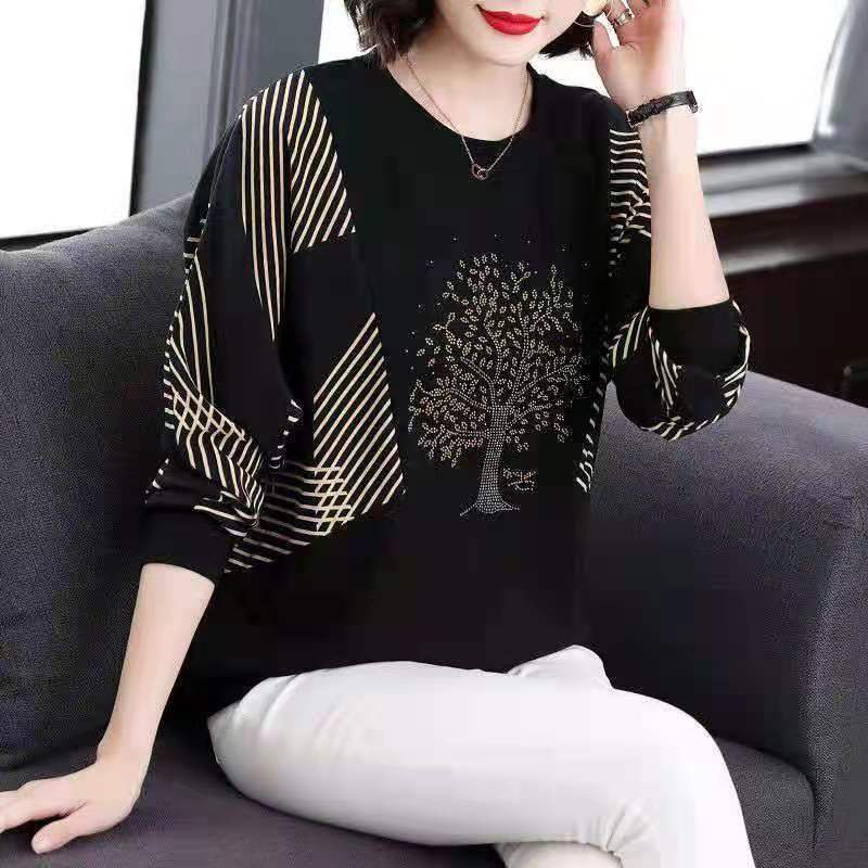 Áo Thun Tay Dài Dáng Rộng Màu Đen Có Size Lớn Dành Cho Nữ