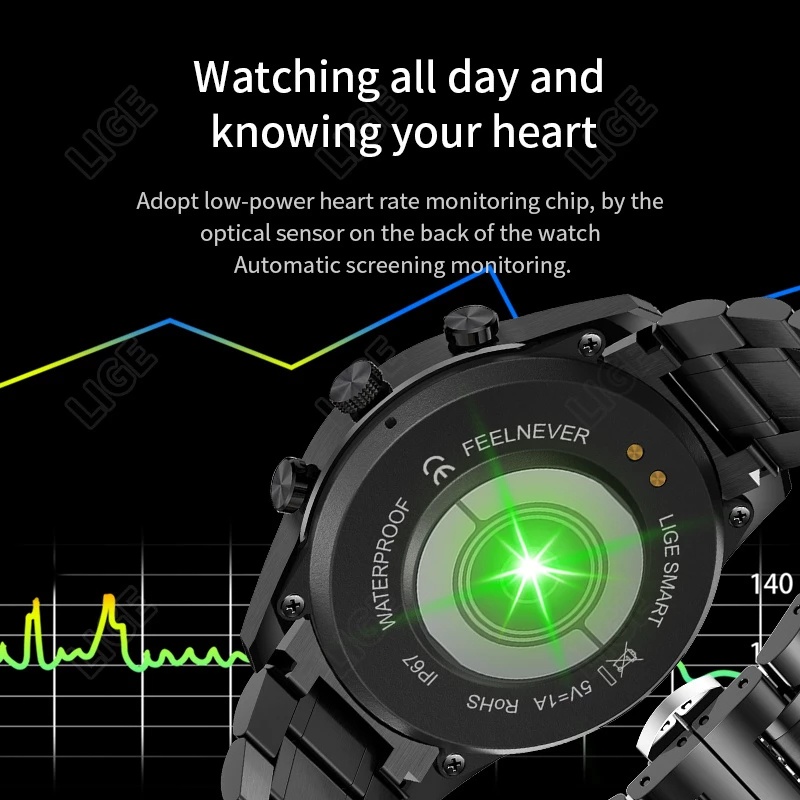 Lige new smart watch nam sports fitness tracker full touch đồng hồ thông minh chống nước ip67