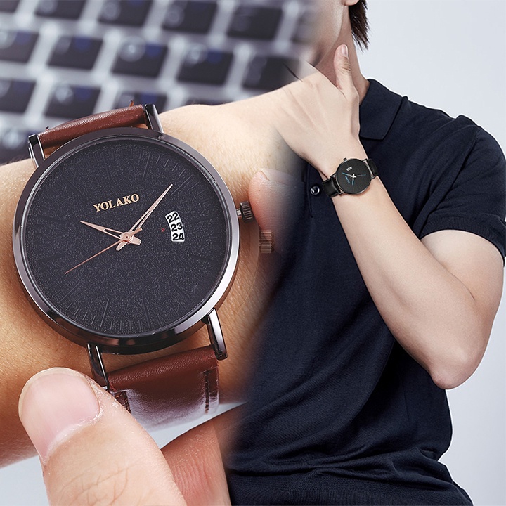 Đồng Hồ Nam YLK01 Máy Pin Mặt Tròn Dây Da Cao Cấp