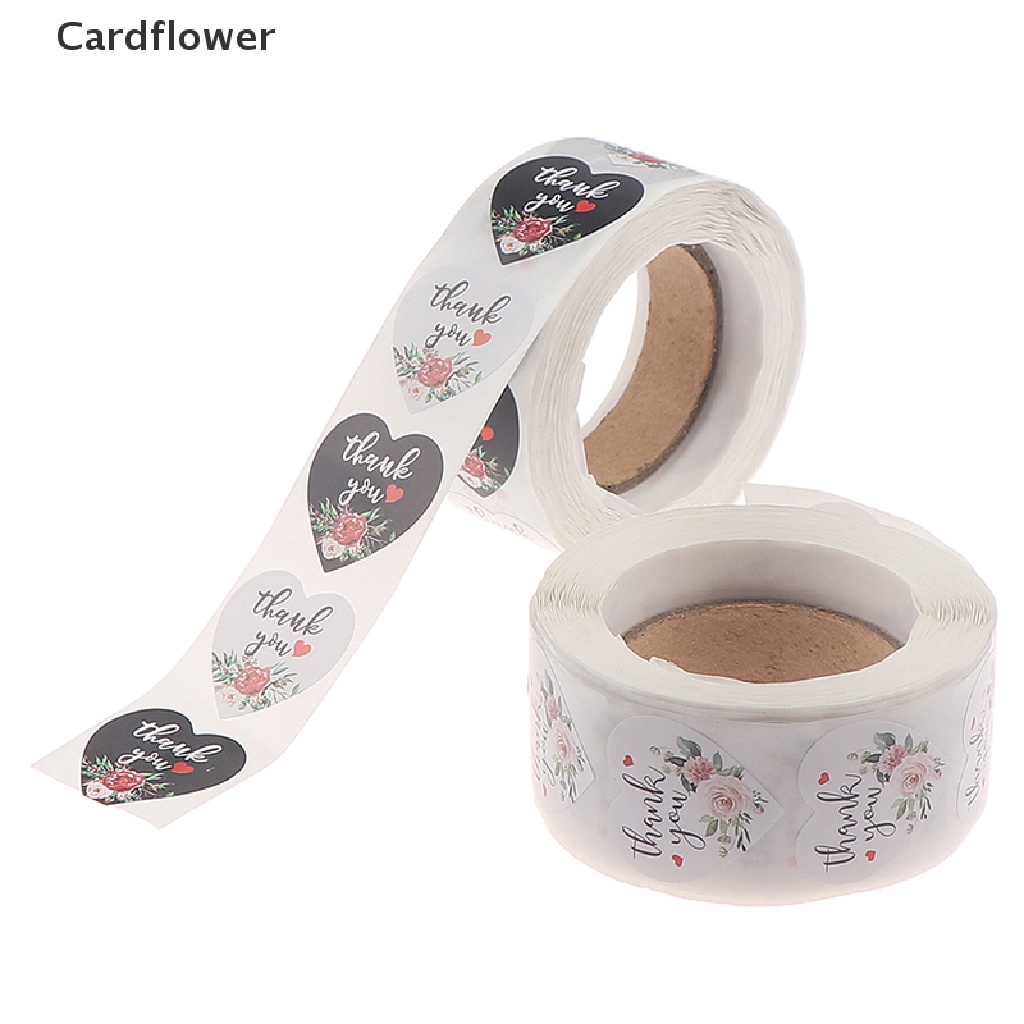 Cuộn 500 miếng dán hình trái tim in chữ Thank You trang trí quà tặng tiện dụng