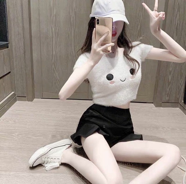Áo croptop bông thêu hình cute