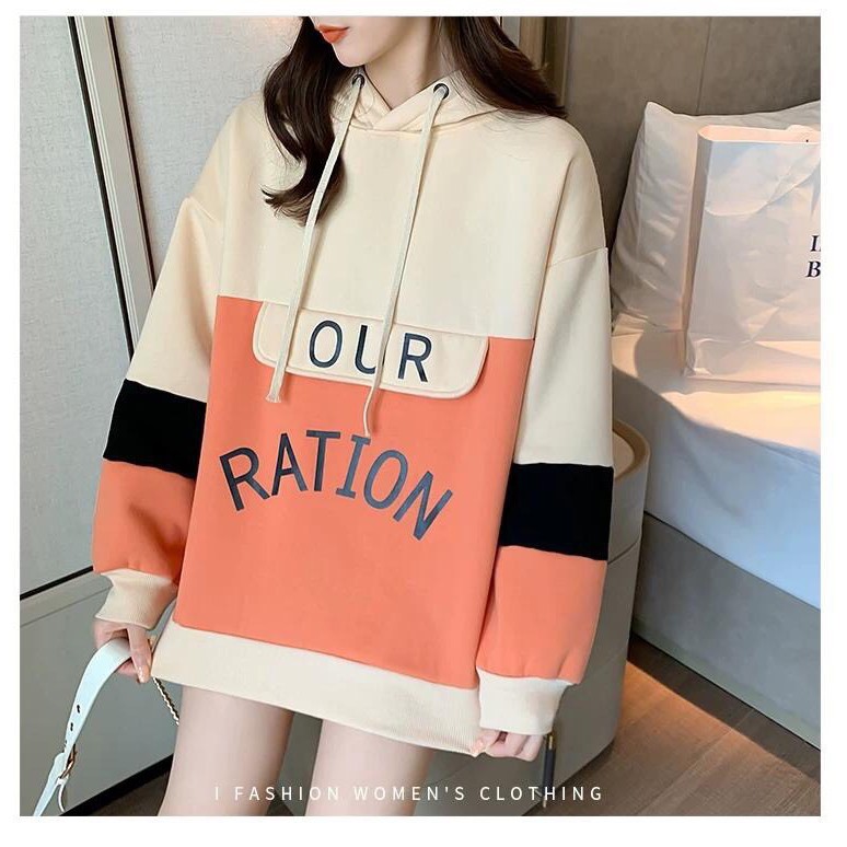 Áo khoác, áo hoodie unisex nam nữ nỉ ngoại ration phối 2 màu đơn giản cực đẹp thời trang học đường