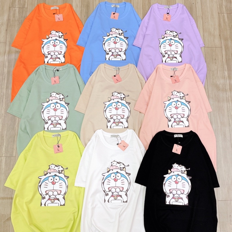 Áo Thun PHÔNG NAM NỮ UNISEX IN MÈO MÁY Ú DORAEMON