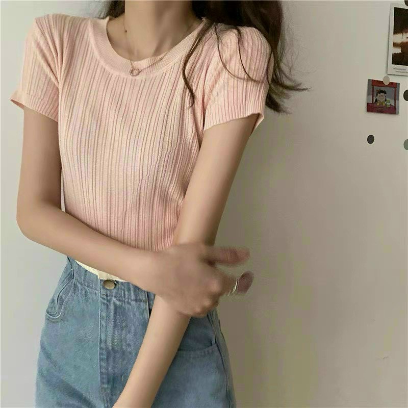 Áo Len Dệt Kim Cổ Tròn Tay Ngắn Nhiều Màu Phong Cách Đơn Giản Hàn Quốc | Smide Clothing