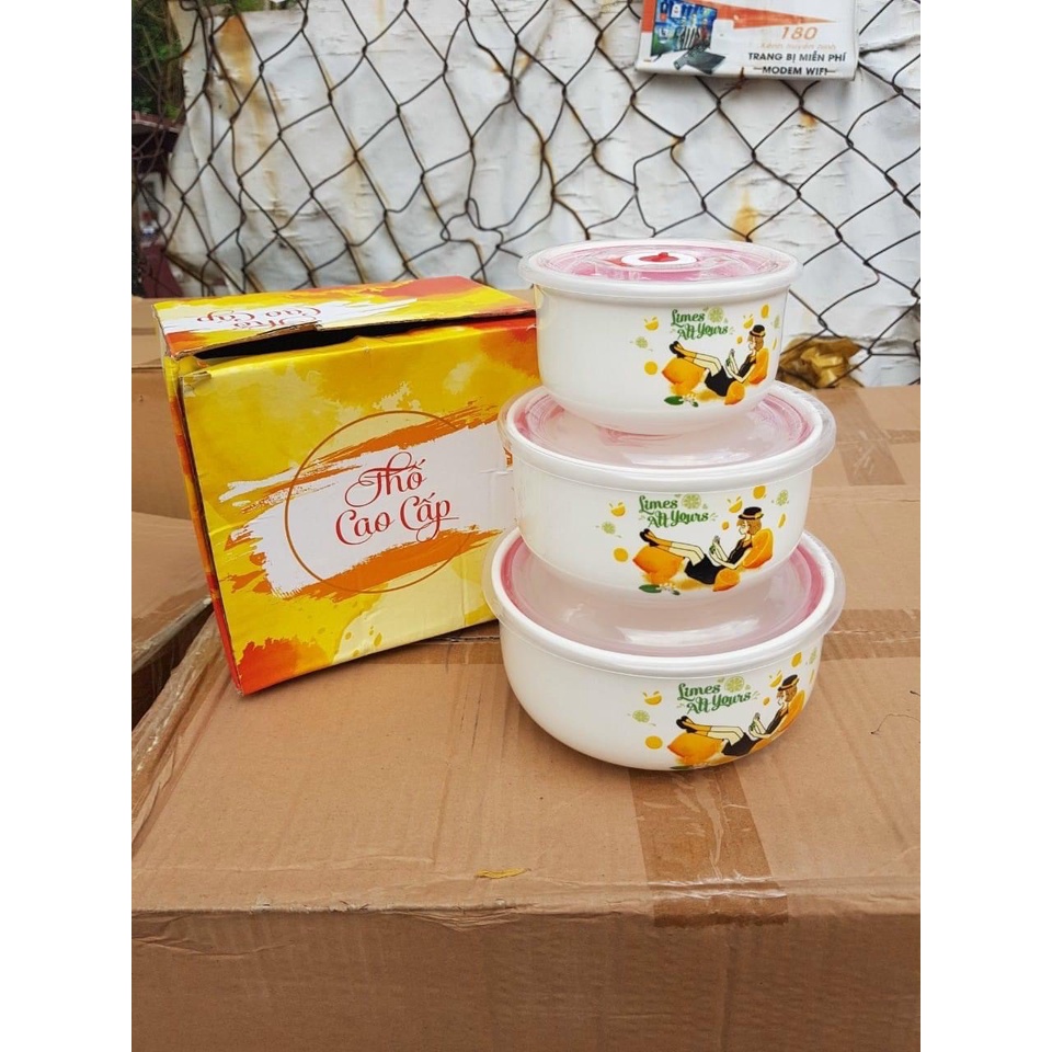 Bộ 3 thố sứ nắp đậy kín
